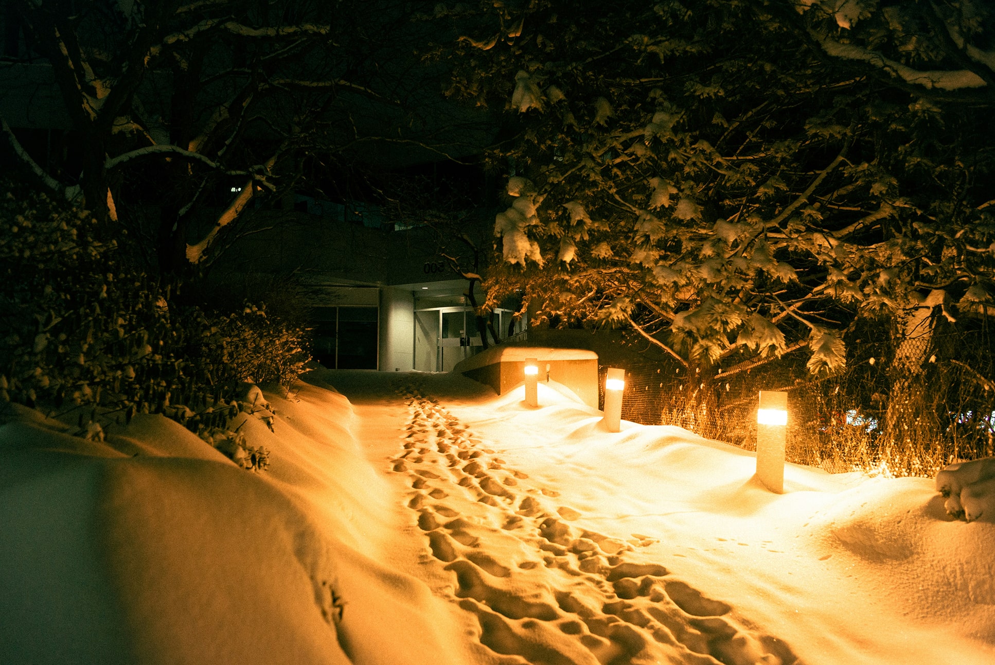 コンドミニアム「松庵」までの雪の中の道